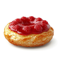 Obraz premium A freshly baked raspberry filled donut with a golden, soft dough, powdered sugar coating