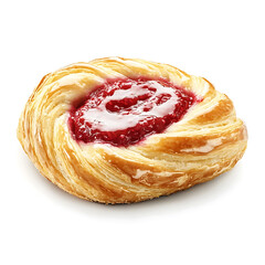 Fototapeta premium A freshly baked raspberry filled donut with a golden, soft dough, powdered sugar coating