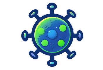 Fototapeta premium Virus or bacteria icon, stylized microorganism shape in green and blue, isolated on transparent background