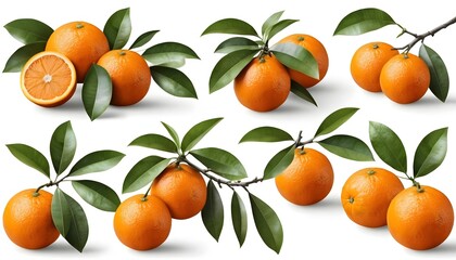 Fresh Oranges with Leaves