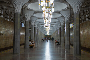 Underground lobby of the metro station "Mustakillik Maidoni" (Independence Square). Tashkent