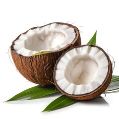 Fresh Halved Coconuts with Palm Leaves