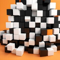Abstract Black and White Cube Structure with Orange Accent