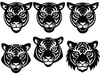 set of tiger heads vector