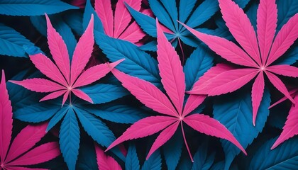 Fototapeta premium Pink and Blue Cannabis Leaves Background