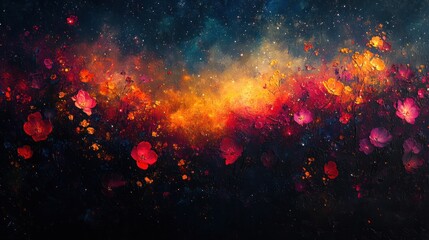 Vibrant Cosmic Starfield Impressionist Art with Glowing Nebulae and Soft Brush Strokes in Dark Sky
