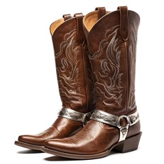 Pair of Brown Leather Cowboy Boots with Silver Conchos