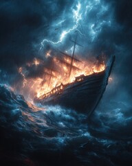 Noah's Ark Stormy Sea Art Surrealism Underwater Sharks Lightning Danger