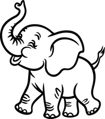 Cute Baby Elephant Line Drawing Silhouette Minimalist Elephant Silhouette Outline Vector