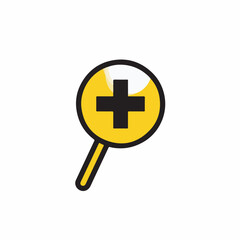 Fototapeta premium Yellow magnifying glass reveals plus symbol on white