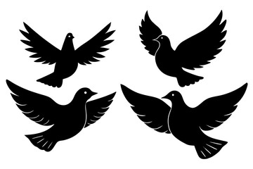 set of dove of peace silhouette vector illustration