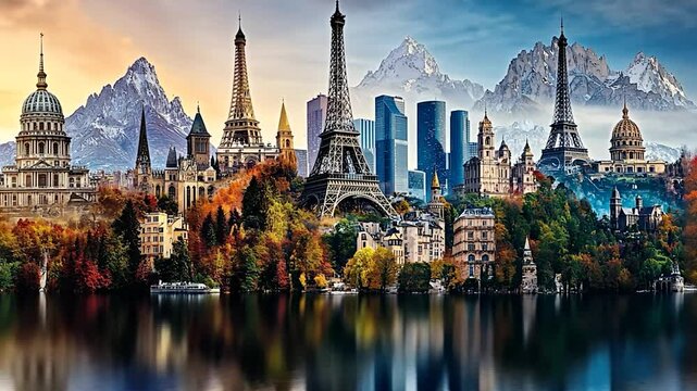 Autumnal European Cityscape with Majestic Mountain Reflection