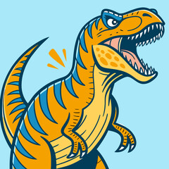 Cartoon Roaring T-Rex Orange and Blue Stripes Vector Art