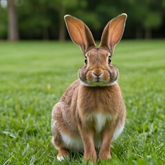 Cute Brown Rabbit in Green Grass