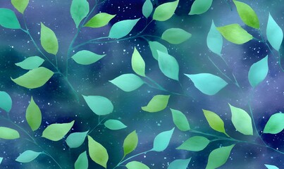 tree with leaves nighttime seamless watercolor, Generative AI