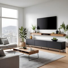 Modern Living Room Interior with Panoramic City View