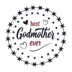 Lichtdoorlatende gordijnen Best Godmother Ever Vector Calligraphy Hearts Stars Frame - Godmother Gift Idea © TShirt Empire