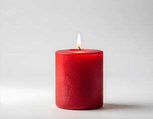 Lit Red Candle on White Background