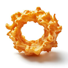 Fototapeta premium A golden crispy fried calamari ring with a light, crunchy batter, tender calamari inside