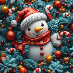 Christmas seamless pattern with snowman candy cane Christmas tree decoration fun celebration holiday design