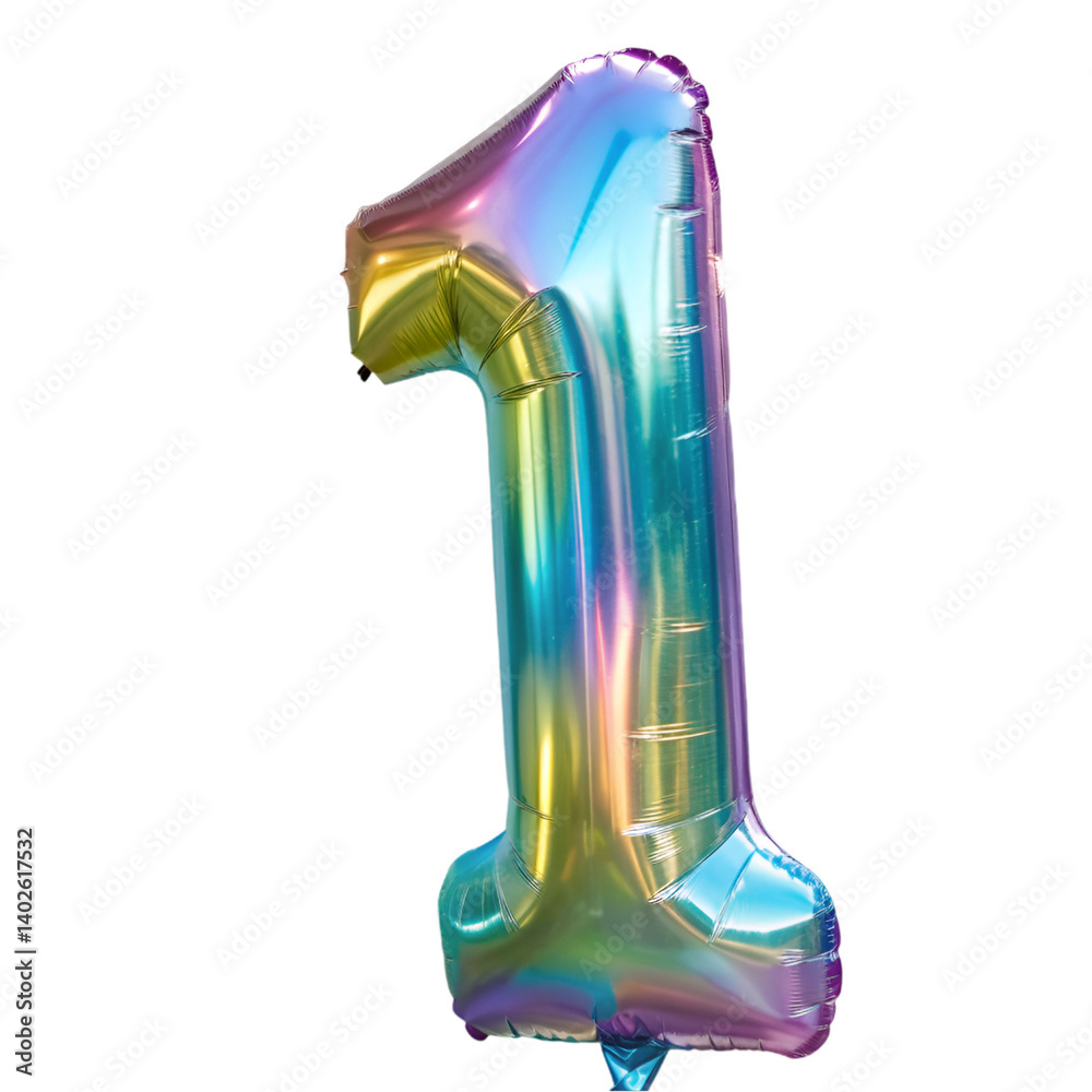 Fototapete iridescent inflatable number 1 isolated on transparent background