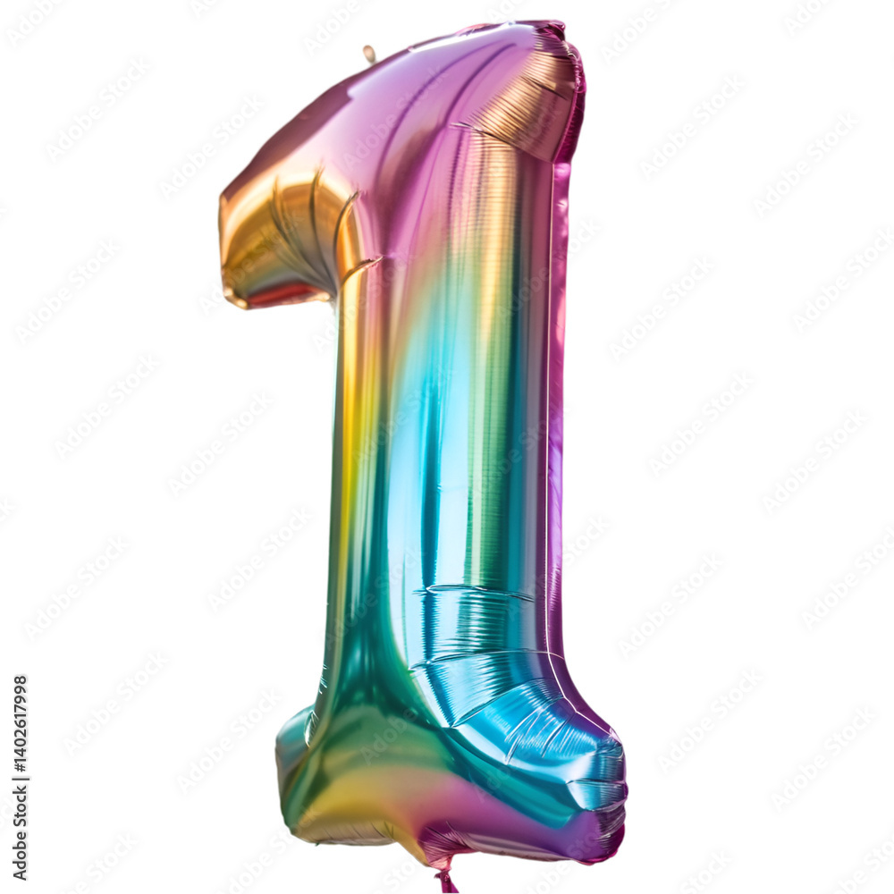 Fototapete iridescent inflatable number 1 isolated on transparent background