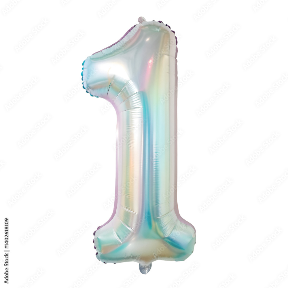 Fototapete iridescent inflatable number 1 isolated on transparent background
