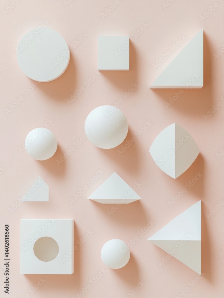 Leinwandbilder simple white geometric shapes arranged on a soft pastel background featuring clean lines and a minim
