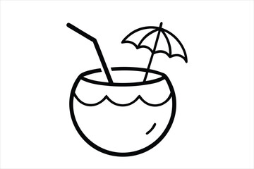 outline drawing coconut drink with straw
