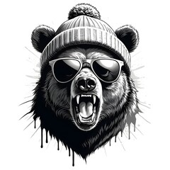 Obraz premium Grumpy Bear in Winter Hat and Sunglasses