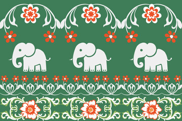 Beautiful Thailand,elephants pattern,floral,thai pattern,seamless,Traditional,ethnic,fabric pattern for textiles,rugs, wallpaper,clothing, sarong,batik,print,background,illustration,vector