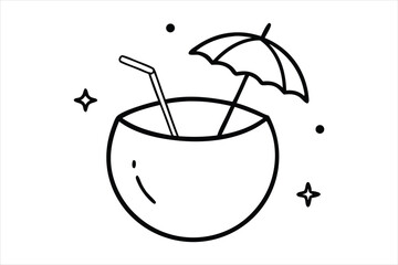 outline drawing coconut drink with straw