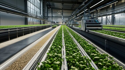 Naklejka premium Advanced Underground Food Production Facility with Modern Technology and Green Plants
