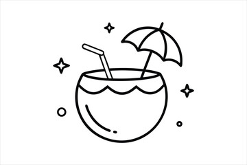 outline drawing coconut drink with straw