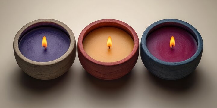 Minimalist Vector Illustration of Colorful Tea Candles in Soft Lighting on White Background