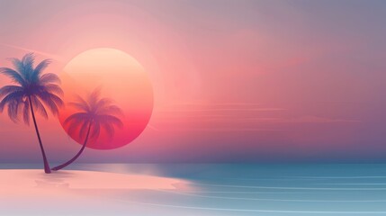 Obraz premium Spectacular pink sunset with silhouetted palm trees on a tropical island paradise