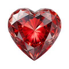 red heart shaped diamond top view isolated on transparent background