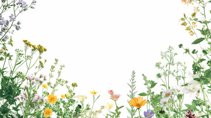 Obraz premium Vibrant floral design with garden blooms and soft white background