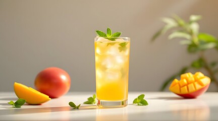 Fototapeta premium Refreshing Mango Iced Tea Summer Drink Recipe