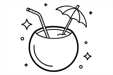 outline drawing coconut drink with straw