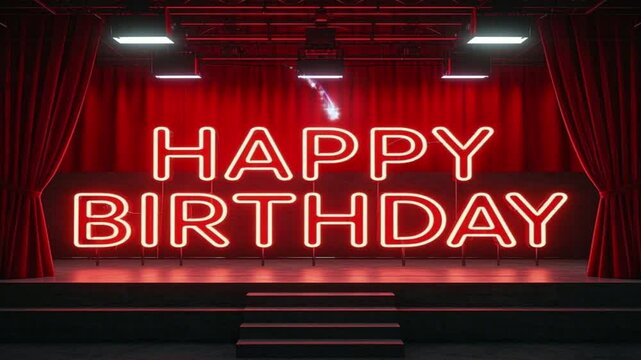 illustration footage of texst animation writing happy birthday with colorful light