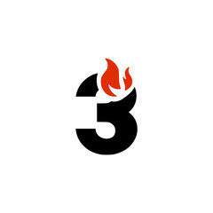 letter three with fire company logo vector illustration template design