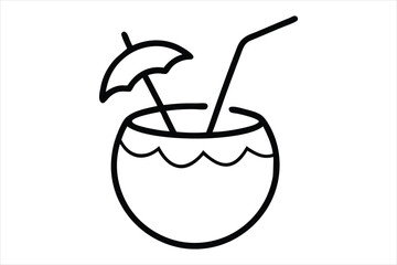 outline drawing coconut drink with straw