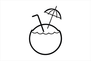 outline drawing coconut drink with straw
