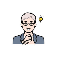 アイデアをひらめくビジネスカジュアルなシニア世代の男性