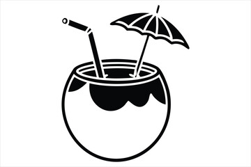 outline drawing coconut drink with straw