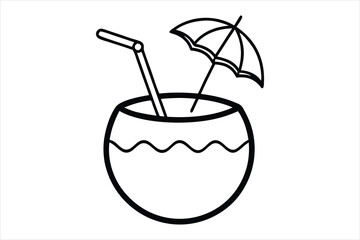 outline drawing coconut drink with straw