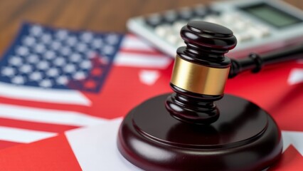 Gavel, American and Canadian Flags, Calculator