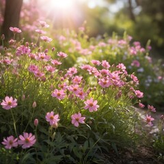 Obraz premium Pink Cosmos Flowers in Sunlight