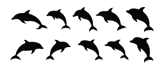 Dolphin silhouettes vector set.